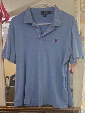 Polo by Ralph Lauren Men's Polo Shirt - Light Blue with Maroon Logo